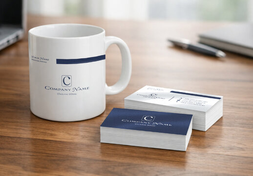 Corporate Stationery Business Card And Mug Mockup