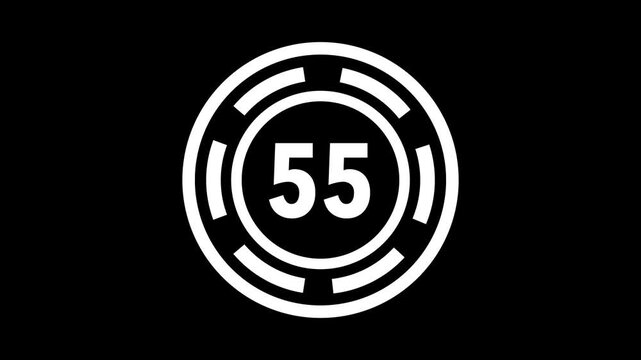 60-second (1 minute) white circular countdown timer with rotating dashed rings on a black background.