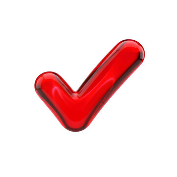 Shiny red checkmark symbol for approval and confirmation