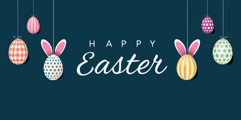 Happy easter greeting with decorated eggs and bunny ears illustration © Rubel
