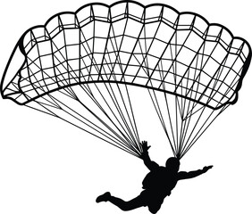 Skydiver flying with open parachute silhouette, extreme sport skydiving adventure in air, freedom flight adrenaline activity concept illustration © Sayedmohammad