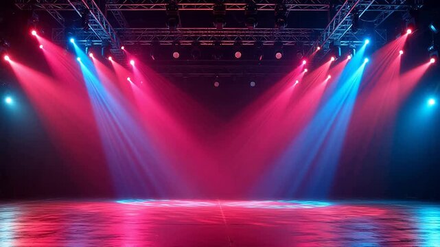 Empty stage with colorful light beams