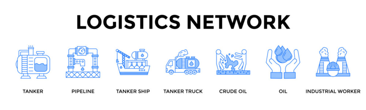 Logistics Network Icon Set Collection Pack Banner Web Vector Illustration  Concept Containing Coordinate Oil Transport From Fields To Global Markets Efficiently