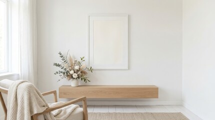 Fototapeta premium Minimalist Room with Chair and Flowers.