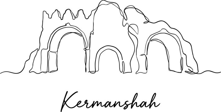 Kermanshah Taq-e Bostan Iranian landmark continuous one line drawing vector illustration