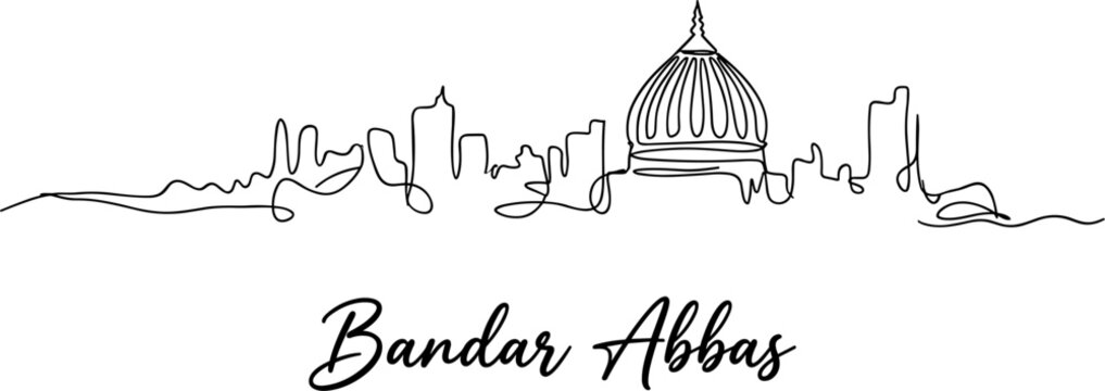 Minimalist Bandar Abbas city skyline one line drawing vector illustration