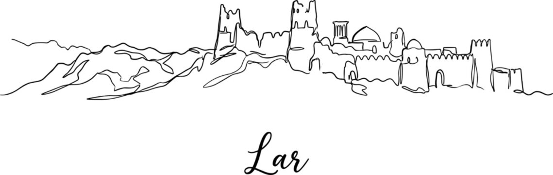 Minimalist Lar Iran city skyline continuous line art drawing on white background vector