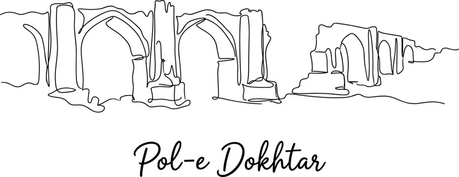 Pol-e Dokhtar historical bridge ruins in Iran minimalist continuous line art vector illustration