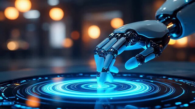 Robot hand interacting with digital interface