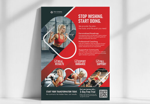 Fitness transformation motivation concept : Professional flyer and poster template for gym and workout promotion.
