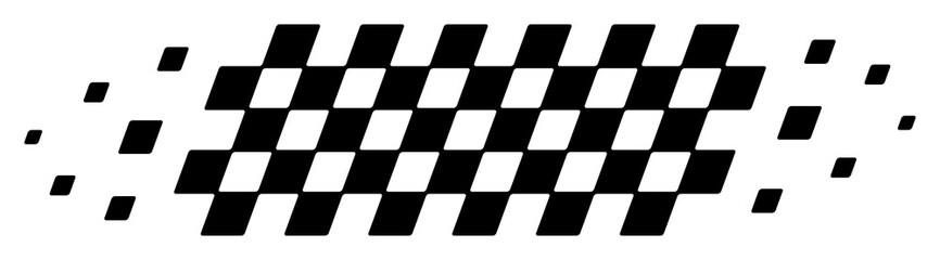 Horizontal checkered speed stripe with motion particles, abstract racing movement banner element isolated PNG