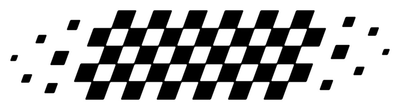 Horizontal checkered speed stripe with motion particles, abstract racing movement banner element isolated PNG