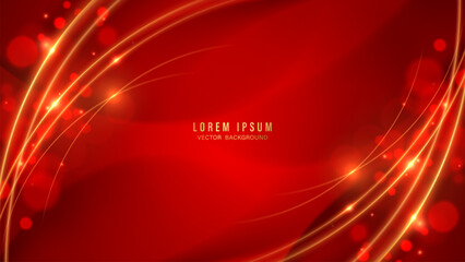 Abstract red and gold background with glowing curves, waves, and bokeh lights © CoolFinger101