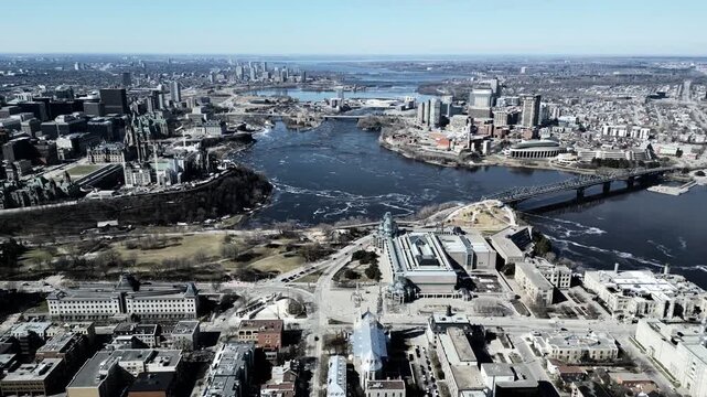 7th of September 2025 drone flight above the National Gallery of Canada, Maman spider sculpture and Notre Dame Cathedral Basilica in Ottawa Canada. g.