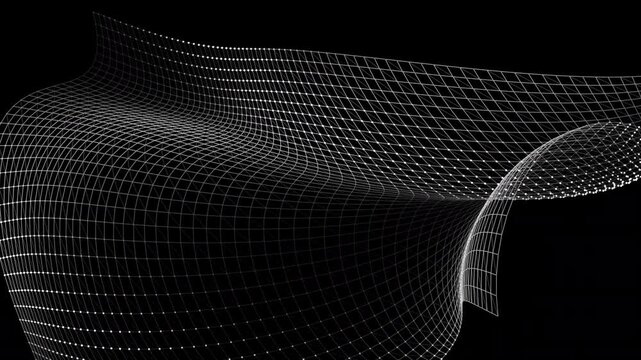 Animated abstract wireframe mesh background featuring flowing wave motion, geometric surface deformation, and futuristic depth. Ideal for motion graphics, technology visuals, and digital displays.