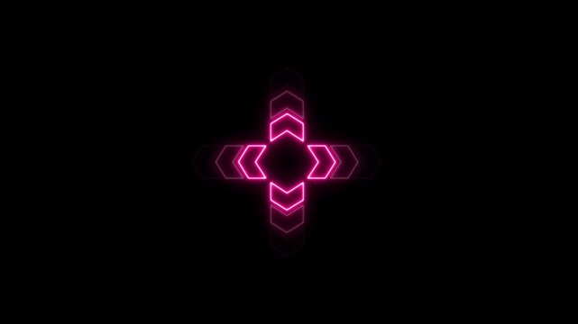 Glowing 4 directional arrows animation. arrows pointing in all directions. looping animation 4k