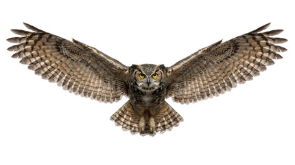 Fototapeta premium Majestic owl in flight with outstretched wings and piercing gaze