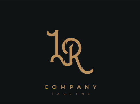 Elegant luxury gold logo with monogram lr on transparent background