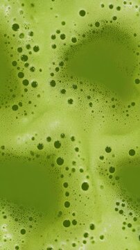 Close-up of frothy matcha green tea being whisked, seamless loop