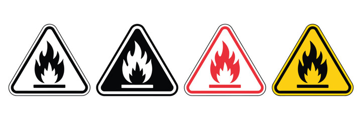 Warning Fire Icon Set, danger fire icon sign symbols collection, vector illustration for safety