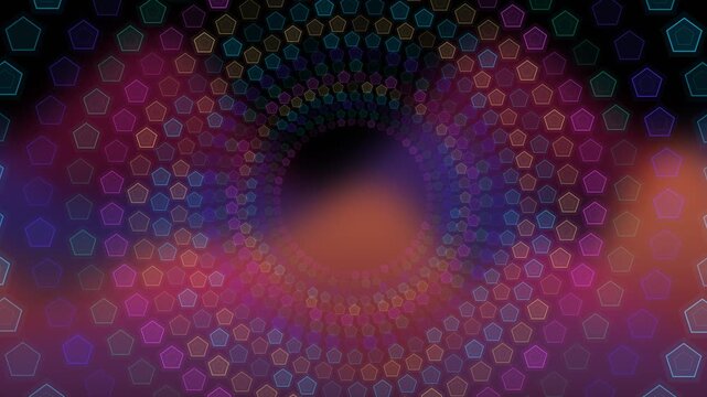 Abstract Neon Pentagon Tunnel Swirl Motion Background