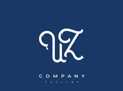 Elegant white uz monogram logo on blue background template