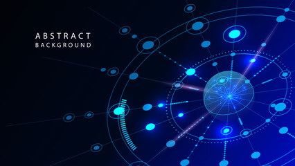 Obraz premium High-tech abstract data network background with glowing blue nodes and connection lines forming a digital communication system. 