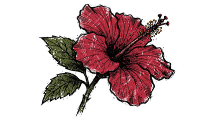 Fototapeta premium Red Hibiscus Flower Illustration, Vintage Style