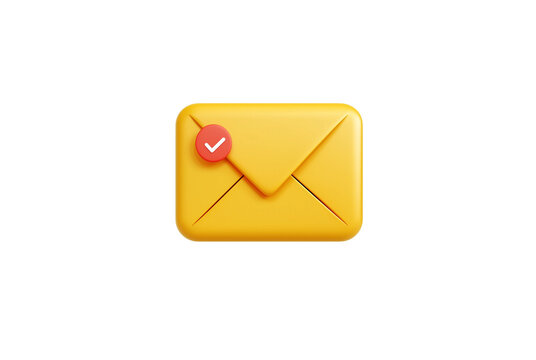 Yellow envelope icon with red checkmark notification on transparent background