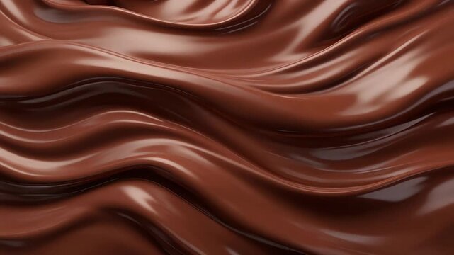 Smooth chocolate waves flowing across a surface with glossy reflection