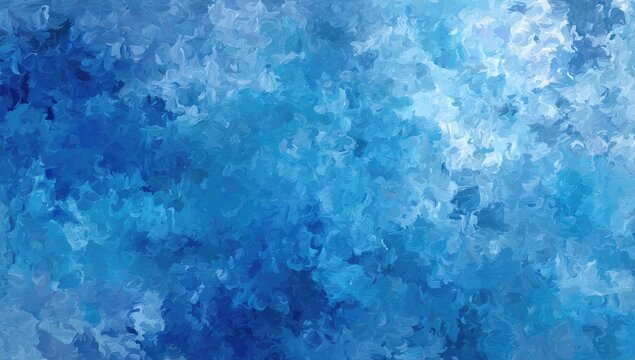 Abstract painting of swirling blues and white with textured brushstrokes