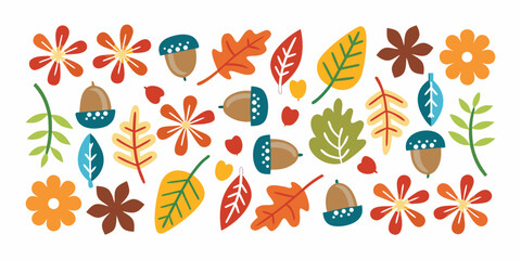 Colorful autumn floral and acorn arrangement on a white background © Usa