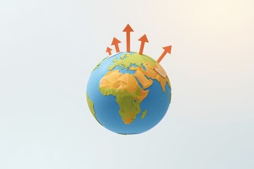 Naklejka premium 3D Earth globe with red arrows pointing outward symbolizing global expansion