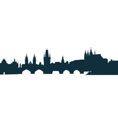 Naklejka premium Silhouette of prague cityscape featuring charles bridge and gothic architecture