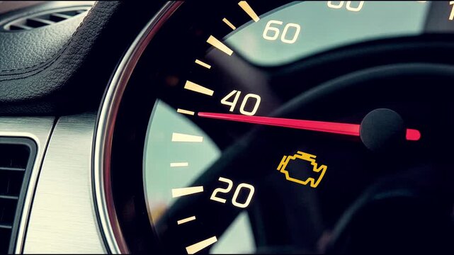Interior of a modern car and a Check Engine warning light