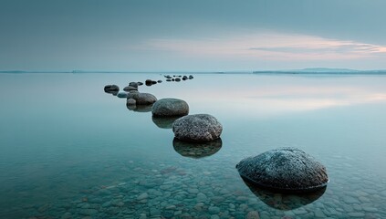 Serene stones pave a calm path across tranquil water © Random