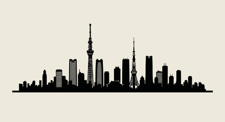Fototapeta premium Black silhouette of city skyline buildings.