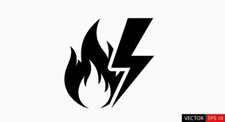 Obraz premium Black flame and lightning bolt icon.