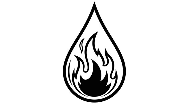 Black flame in water drop icon.