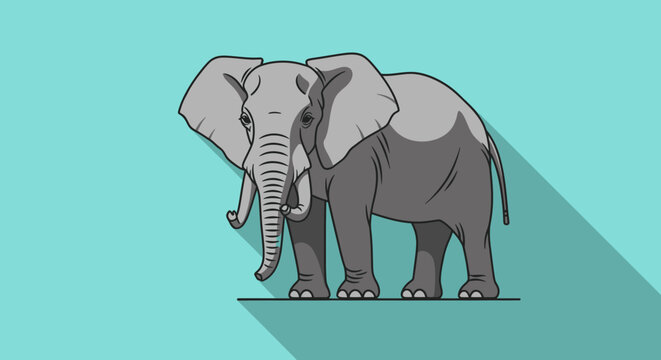 Gray Elephant Standing Alone Profile View.