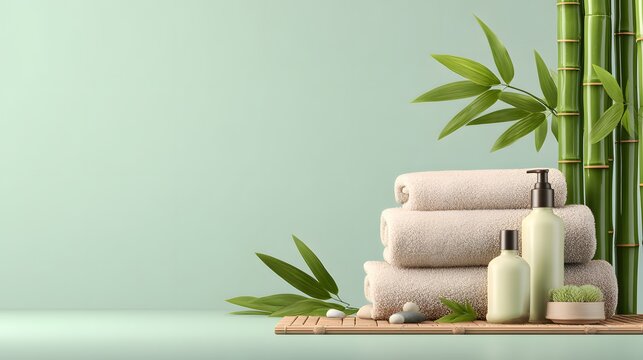 Serene Spa Scene with Bamboo and Towels.