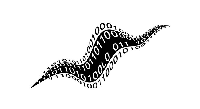 Binary code flying through air.