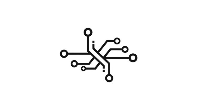 Black and white circuit board symbol.