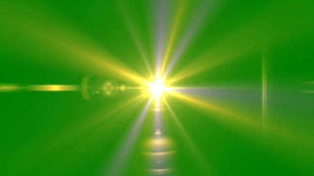 4K Animated Sun Burst Lens Flare with Golden Rays on Green Screen