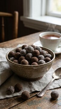 Round salmiak candies in a bowl for traditional sweet snack