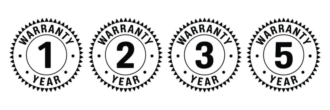 1 2 3 5 Year Warranty Logo Vector, black and white design, product assurance and quality coverage symbol, trust and reliability icon for consumer goods, editable vector illustration.