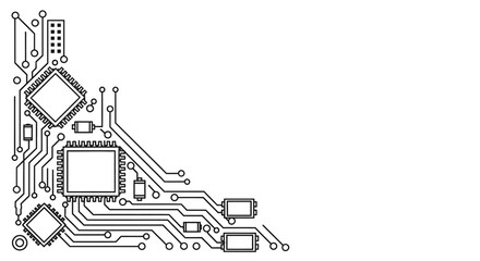 Obraz premium Corner Design with Computer Circuit Board Elements and Microchips