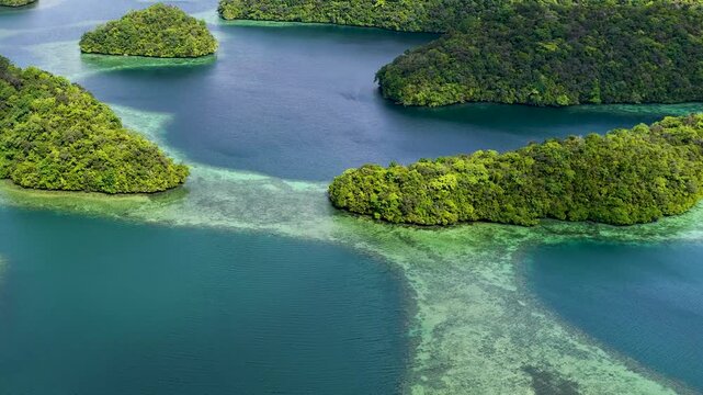 Aerial View of Rock Islands and Coral Reefs in Palau