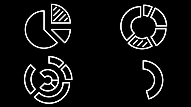 Minimalist White Pie Chart and Donut Diagram Animation Infographic Overlay 4K