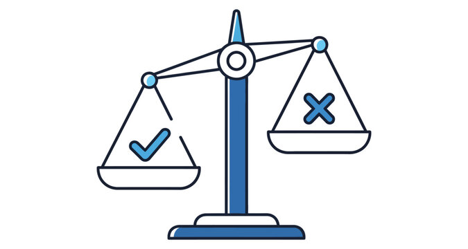 Balance Scale with Checkmark and Cross Symbol Vector Illustration